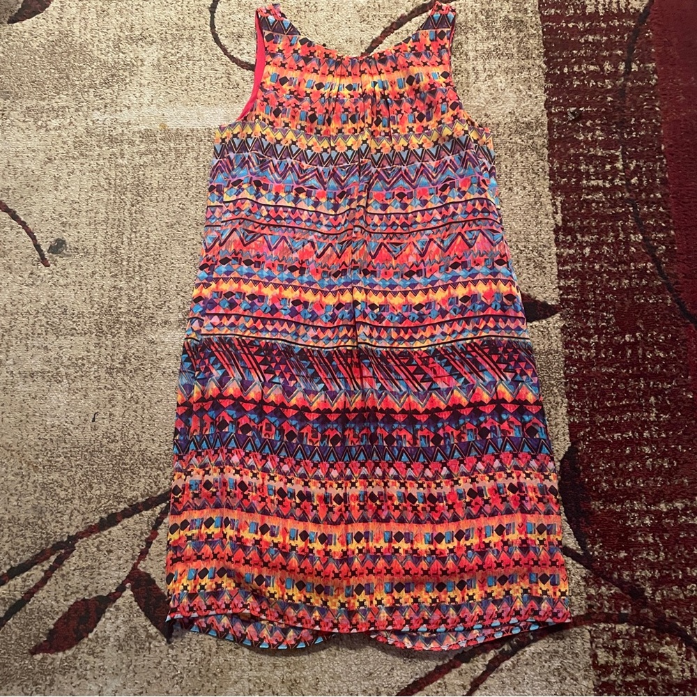 SIGNATURE BY ROBBIE BEE Red Aztec Sleeveless Dress size M